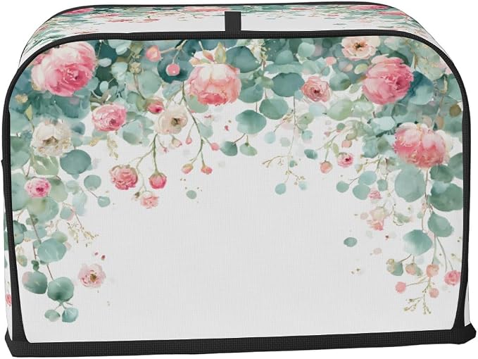4 Slice Toaster Cover Watercolor Flowers Leaves Toaster Covers Four Slice Wide Slot Waterproof and Dustproof Covers for Wide Slot Toasters and Small Appliances Kitchen Decor Gifts