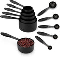 JOYHILL Measuring Cups and Spoons Set 304 Stainless Steel 10-Piece Black | BPA-Free Silicone Handles, Etched Markings, Nestable Design, Dishwasher Safe for Dry & Liquid Ingredients