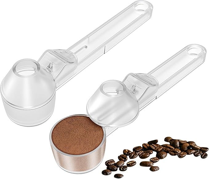 Coffee Scoop & Funnel for Reusable K Cup Refillable Coffee Pods, Coffee Measuring Spoon 2 Tablespoon Capacity, Scoop with Funnel for Ground Coffee, Protein Powder, Tea (Clear, 2 Pack)