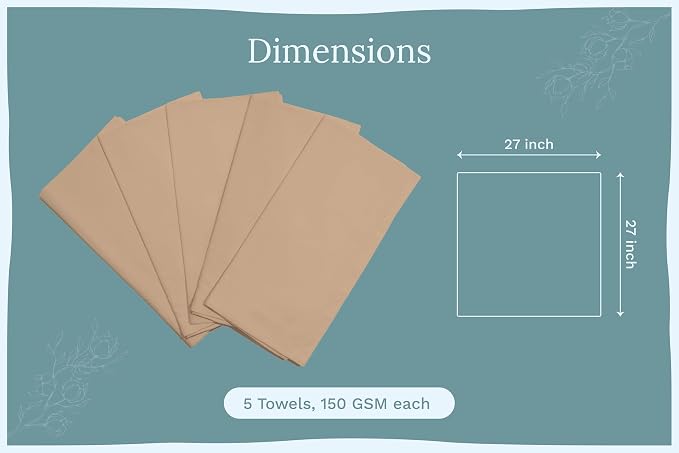 Beige Flour Sack Tea Towels - 100% Organic Cotton, 5 Pack, 27"x27", Highly Absorbent Beige Dish Towels - Versatile Lint-Free Kitchen Towels for Baking - Customizable and Easy to Embroider (5 Pack)