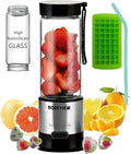 Portable Smoothie Blender ROSEVIEW Glass Cordless Mini Shakes Cup blend for smoothies USB rechargeable juicer 2 battery Handheld Personal travel Jet mixer (Black Steel) (Stainless)
