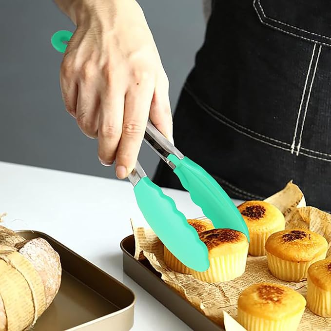 HINMAY Mini Tongs with Silicone Tips 7-Inch Cooking Tongs, Set of 3 (Mint)