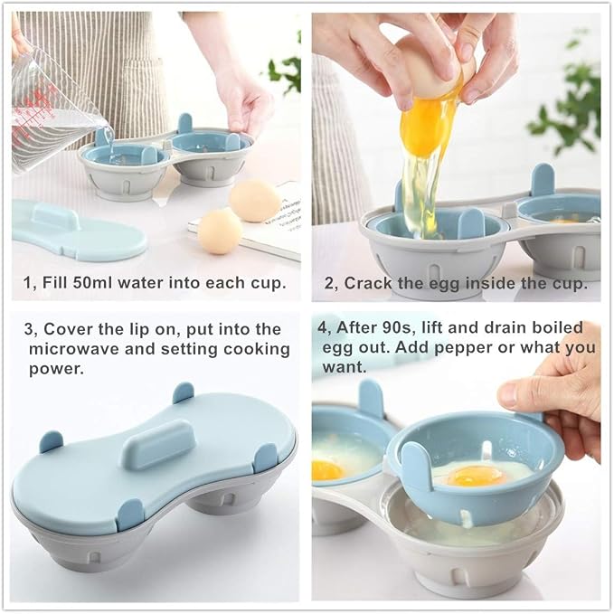 Microwave Egg Poacher, 2 Packs Poached Egg Cooker with Measure Cup, Dishwasher Safe BPA Free, Egg Maker Poached Egg Steamer Blue+Orange