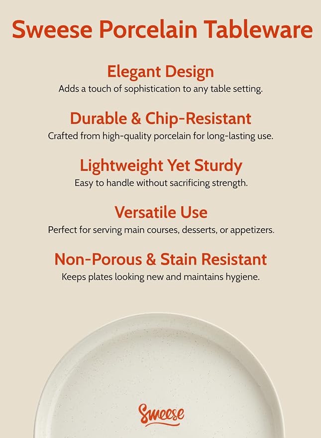 Sweese Porcelain Dinner Plates Set, 10 Inch, Round Salad Plates, Dove Gray - Dishwasher, Microwave Oven Safe