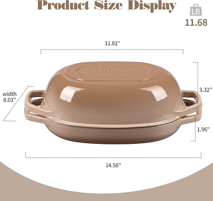 EDGING CASTING Enameled Cast Iron Oval Dutch Oven Pot with Lid, Dutch Oven for Sourdough Bread Baking, Bread Oven, Bread Dutch Oven, Oval Bread Pan, 5qt, Mocha