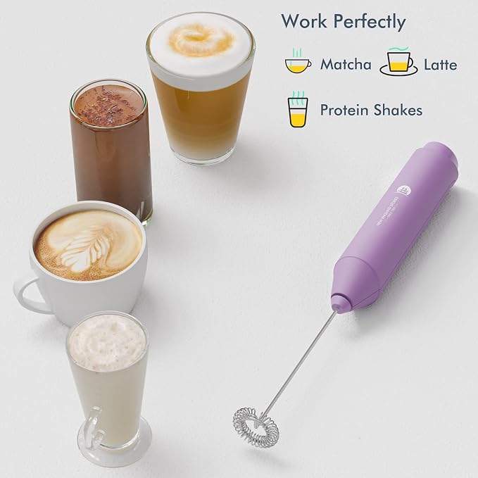 Powerful Milk Frother Handheld Foam Maker, Mini Whisk Drink Mixer for Coffee, Cappuccino, Latte, Matcha, Hot Chocolate, No Stand, Light Purple