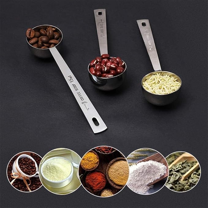 Jasni Stainless Steel 1 Tablespoon Measuring Coffee Scoop Spoon, Set of 3