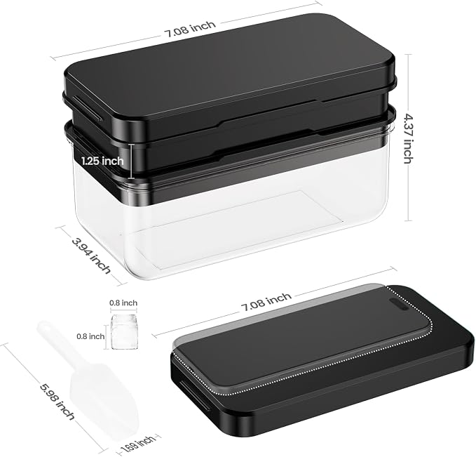 Ice Cube Tray with Lid and Bin, Easy Release 56 Cubes for Freezer | Food-grade BPA-free PP and ABS. Ice cubes for fruit, cocktails, iced coffee. Space-saving stackable with scoop