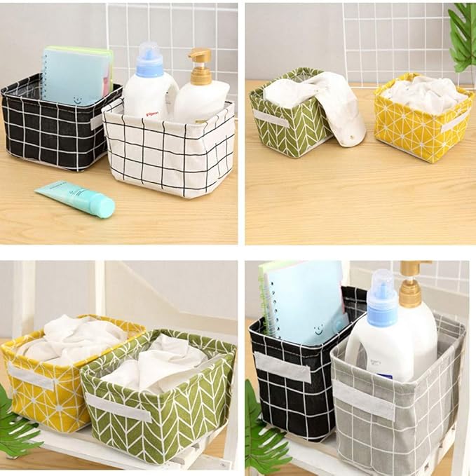 Tamicy Mini Storage Basket（Pack of 5） | Blend Storage Bins for Makeup, Book, Baby Toy,8x6x5.5 inch Home Decor Canvas Organizers Bag 8x6.3x5.1 inch