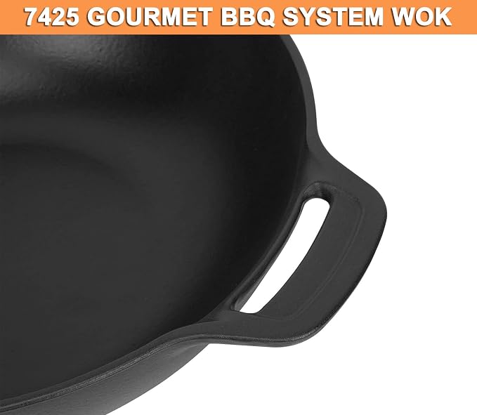 7425 Gourmet BBQ System Wok for Weber Gourmet BBQ System Cooking Grates, Cast Iron, Black, Heavy Duty, Compatible with Weber Spirit II 200/300, Genesis II E-310, Summit, and More