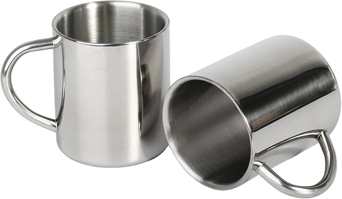 IMEEA Small Coffee Mug 10oz Double Wall Stainless Steel Cups, Set of 2