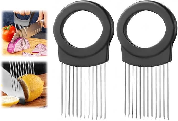 Stainless Steel Onion Slice Holder, Lemon Slicer Vegetable Cutter, Chopper Slicing Assistant Tool for Meat, Onion, Potato, Tomato Home Kitchen Tools (C-2 PCS)