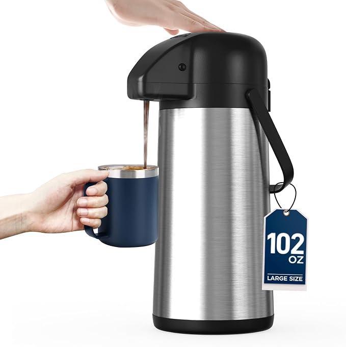 Coffee Carafe for Keeping Hot, 102OZ / 3L Airpot Coffee Dispenser with Pump | Large Thermal Coffee Urn for Hot Drinks Tea Liquid, 304 Insulated Stainless Steel Hot Water Beverage Dispenser for Parties