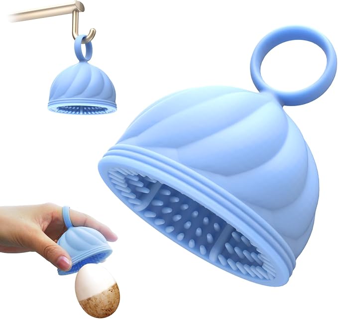 Egg Washer for Fresh Eggs - Upgraded 2.0 Silicone Egg Scrubber | Farm Fresh Egg & Vegetable Scrubber | Dishwasher Safe, Gentle on Shells (Blue 1 Pcs)