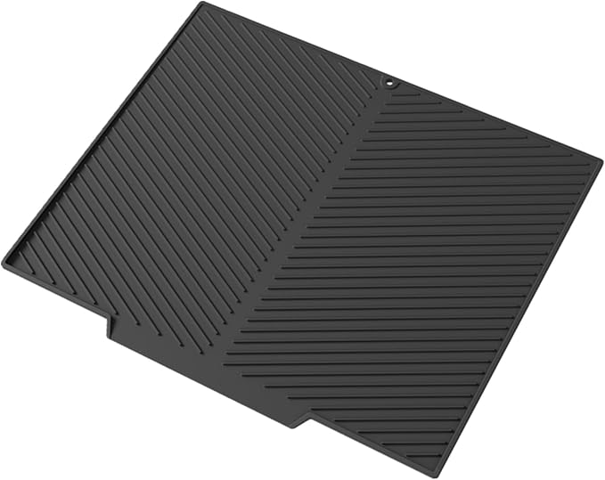 Dish Drying Mat, Silicone Dish Drying Mat for Kitchen Counter, Dish Drainboard with Built-in Drain, Non-silp, Heat Resistant, Dishwasher Safe (Black, 20"x17")