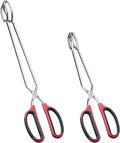 HINMAY 12" 16" Extra Long Stainless Steel Kitchen Scissor Tongs Set (Red) | Set of 2, Non-Slip Comfortable Red Grip, Scissor Design, Heat Resistant for Cooking Grilling and Serving