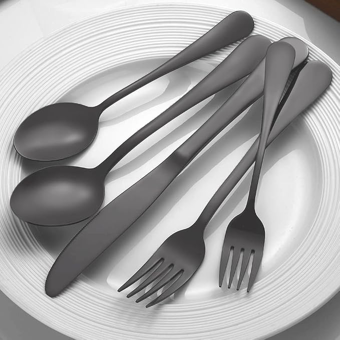 Matte Black Silverware Set for 8, 40 Pieces Stainless Steel Flatware Cutlery Set, Tableware Kitchen Utensil Set, Include Knives Spoons Forks, Dishwasher Safe (Matte Black)