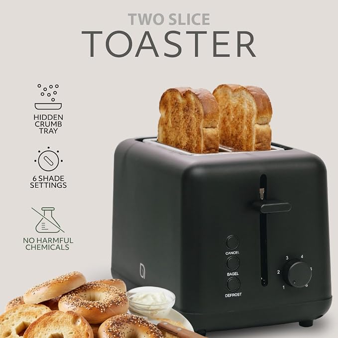 WILLOW Eco Series 2-Slice Toaster, Extra-Wide Slots for Bagels & Artisan Bread, 6 Shade Browning Settings, High-Lift Toast Boost, Removable Crumb Tray, Cancel/Defrost Buttons, Toaster 2 Slice