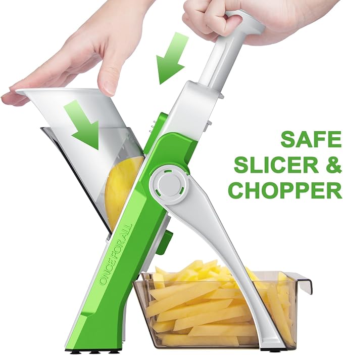 SupMaKin Upgrade Safe Mandoline Slicer, Vegetable Chopper, Potato Slicer 4 Modes Adjustable Thickness Food Cutter, Kitchen Chopping Artifact (6 in 1 Green) | 4 Modes Slice, Strips,Julienne Dicer,Vegetables Slicer Fry Food Cutter,Stainless Steel Blades,...