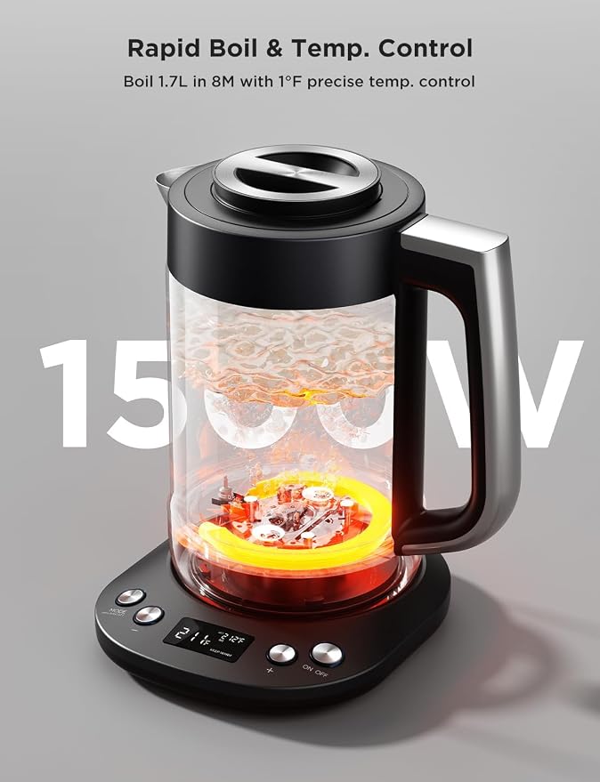 GoveeLife Smart Electric Kettle with Tea Infuser for Loose Leaf, 1.7 L Electric Tea Kettle with Brewing Program, Variable Temperature Control, 2 H Keep Warm & Auto Shut-Off, BPA Free. Black | Electric Tea Kettle with Brewing Program, Variable Temperatu...