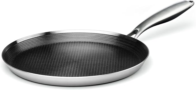 Innerwell 10 Inch Nonstick Crepe Pan, Stainless Steel Pancake Pan-Silver | Honeycomb coating, PFOA-free.Compatible with All Stoves,Stay-Cool Handles.Oven Safe&Dishwasher Safe