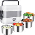 Electric Cooker, Mini Lunch Box 2L, 200W, 4 Stainless Steel Tiers | Pordtable Rice Raw Food Warmer Cooker, 2-Layer Steamer for Office, Travel & Dorm