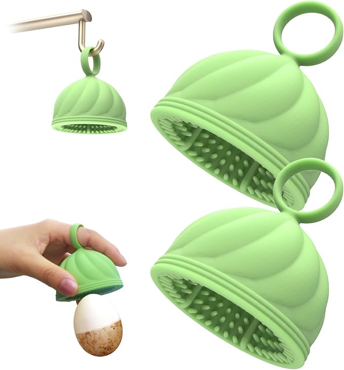 Egg Washer for Fresh Eggs - Upgraded 2.0 Silicone Egg Scrubber | Farm Fresh Egg & Vegetable Scrubber | Dishwasher Safe, Gentle on Shells (Green 2 Pcs)