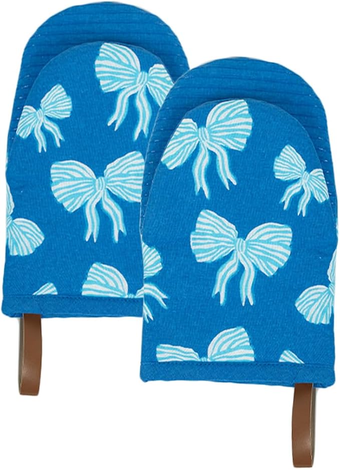 Folkulture Oven Mitts, Blue, Set of 2, Heat Resistant - (5.75"x9") | 100% Cotton, Non Slip, Heat Resistant, Silicone, Cute Mini Mits with Hanging Loop, Kitchen Décor, Cooking Gifts, Baking