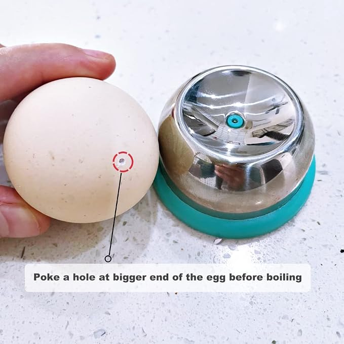 Jawbush Stainless Steel Egg Piercer - Heavy Duty Egg Hole Puncher for Hard Boiled Eggs with Retractable Pin & Non-Slip Base - Easy Peel Tool for Meal Prep, Keto & Bento, Blue 2 Pack
