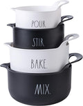 Rae Dunn Non-Slip Mixing Bowls - 4 Piece Nesting Plastic Mixing Bowl Set with Pour Spouts and Handles-Measurement Markings (Black)