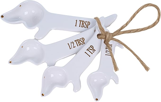 Dachshund Gifts Measuring Spoons Set of 4, Cute Kitchen Accessories Decor | Ceramic Weiner Dog Gifts for Women, Unique Teaspoon Measuring Spoons, Fun Dachshund Decor Weenie Baking Gifts for Dog Lovers