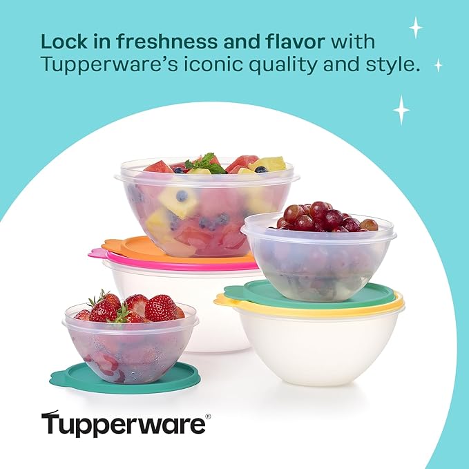 Tupperware Wonderlier 10-Piece Fauna Set (5 Bowls + 5 Lids) | Plastic Food Storage Mixing Bowl with Secure Lids, BPA Free Materials, & Dishwasher-Safe for Kitchen Storage or Meal Prep