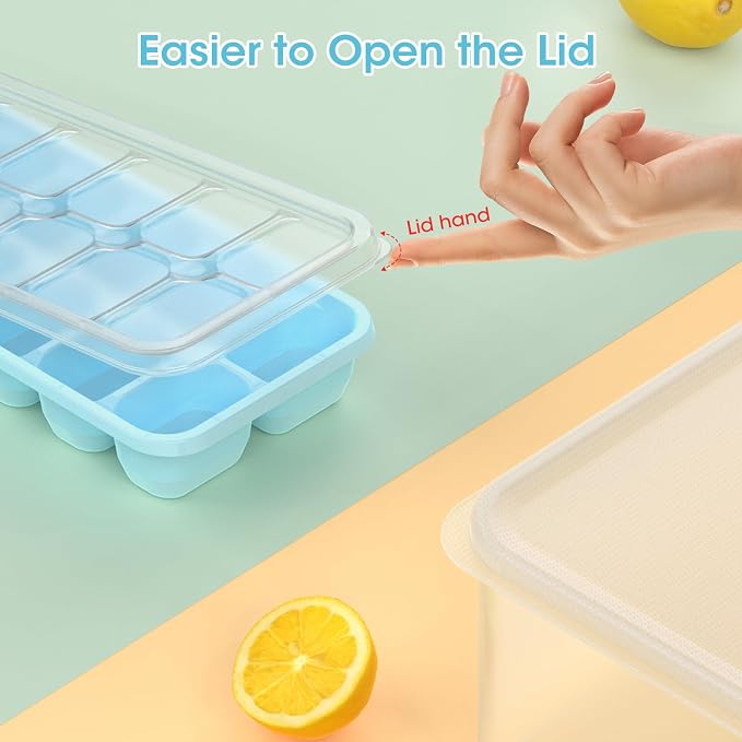 DOQAUS Ice Cube Tray with Lid and Bin,4 Pack Ice Cube Trays for Freezer | Silicone, Stackable. Easy Release Trays with Storage Bin & Scoop. Ideal for Freezer, Kitchen, RV, Cocktail, Coffee.