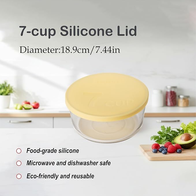 Yodecy Silicone Bowl Lids fit Pyrex Glass Bowls 7402-PC 7 Cup, fit Anchor Hocking Glass Bowls 7402-PC 7 Cup,Replacement Lids(2 Pack Pastel Yellow)