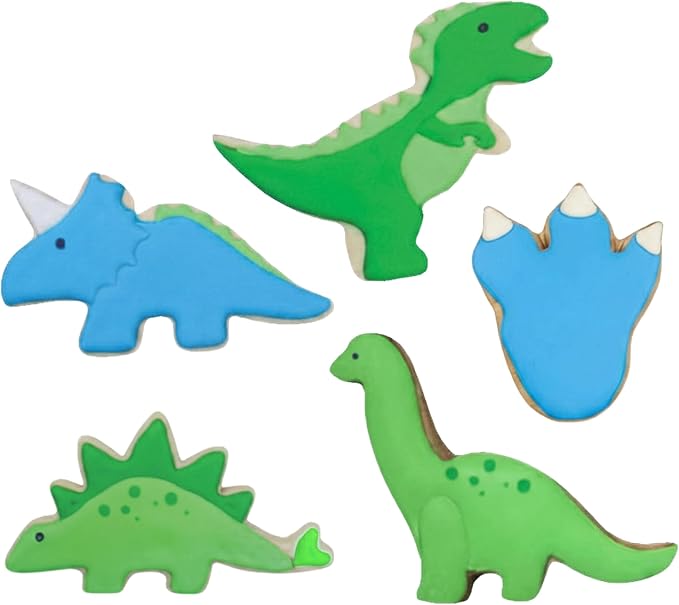 Ann Clark Dinosaur Cookie Cutter Set of 5, Made in USA | Includes: T-Rex, Brontosaurus, Triceratops, Stegosaurus & Dinosaur Footprint, From America's Largest Cookie Cutter Maker