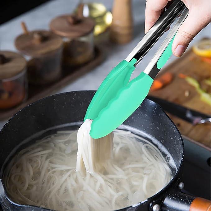 HINMAY Mini Tongs with Silicone Tips 7-Inch Cooking Tongs, Set of 3 (Mint)