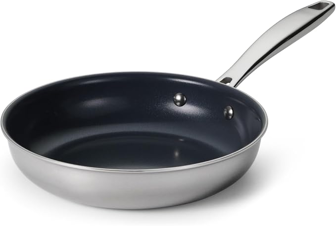 Tramontina Signature 8-Inch Tri-Ply Clad Stainless Steel Small Frying Pan | Ceramic Non Stick Interior, Induction-Ready Skillet, Oven-Safe