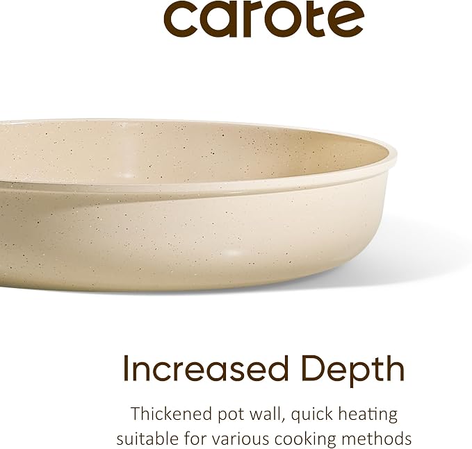 CAROTE 12" Frying Pan Set, Ceramic Frying Pan, Non-Toxic PTFE & PFOA Free Fry Pan & Omelet Pan, Compatible with Induction, Gas Cooktops