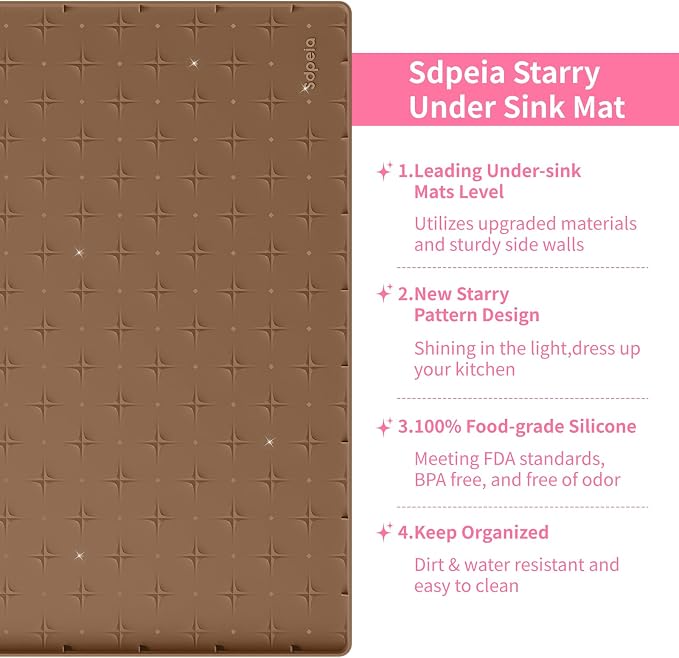 Sdpeia Under Sink Mat 22"×22" Waterproof Silicone Cabinet Liner & Sink Protector for Kitchen & Bathroom, Multi-Purpose Organizers Tray for Pets, Laundry, Cat Litter Mat