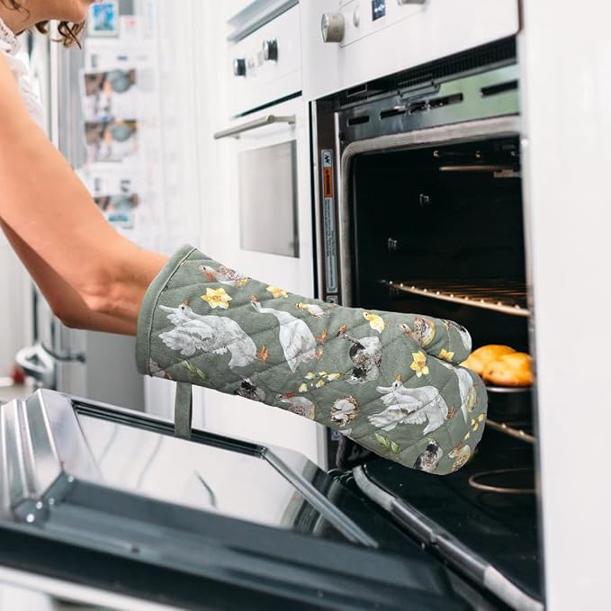 Oven Mitts Cotton Fashion Cute Teal Design 1pair Heat Resistant Oven Gloves Safe Cooking Baking Grilling Barbecue Machine Washable Pot Holders (Teal)