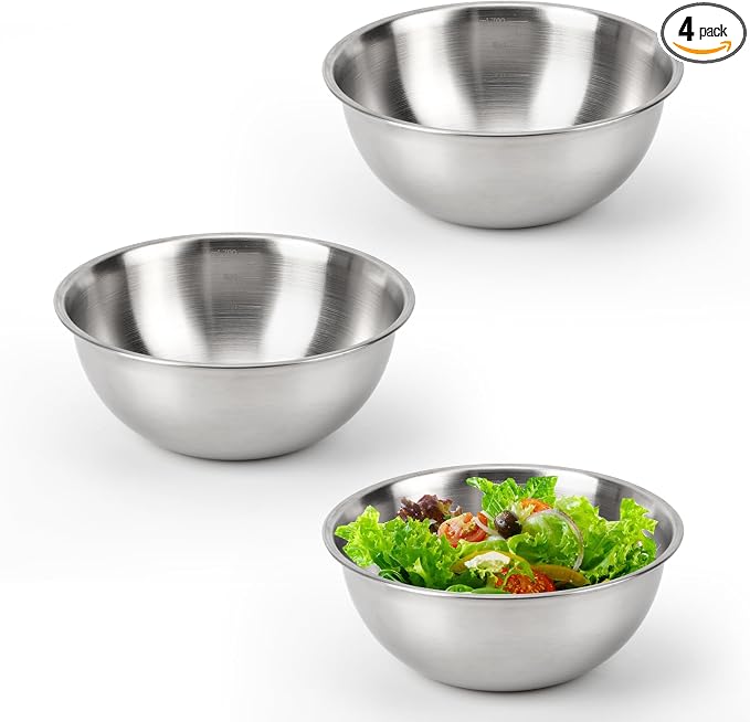 3-Piece Stainless Steel Mixing Bowls (6.3") Metal Bowl Set with Measurement Marks, Dishwasher Safe & Stackable - Perfect for Baking, Salad Making, Meal Prep