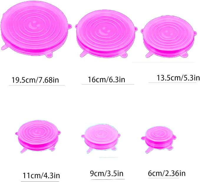 Silicone Food Storage Lids Set, Pink, 6 Sizes from 2.36 to 7.68 Inches, Reusable Stretch Container Covers, Airtight Bowl Covers (red)