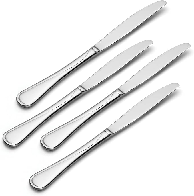 Oneida Flight Dinner Knives Silverware Set for 4, Flatware | stainless steel, mirror finish | dishwasher safe | includes butter knife style dinner knives, cutlery set