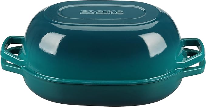 EDGING CASTING Enameled Cast Iron Oval Dutch Oven Pot with Lid, Dutch Oven for Sourdough Bread Baking, Bread Oven, Bread Dutch Oven, Oval Bread Pan, 7qt, Darkcyan