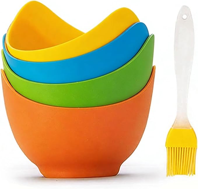 Egg Poacher Cups with Oil Brush, Silicone Egg Poachers Set of 4 Multicolor Poached Egg Maker Egg Coddler, Kitchen Tools and Gadgets