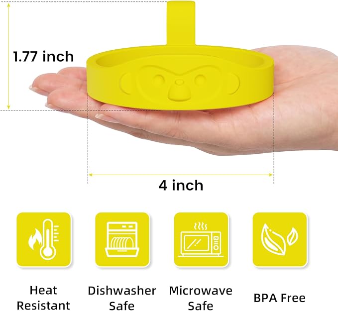 Egg Ring 4 Pack Silicone Rings for Frying Eggs, Non Stick Fried Egg Cooker Ring, Cute Animal Designs Gifts for Family Friends, 4-inch Round Egg Mold for Pancakes Breakfast Sandwich Monkey