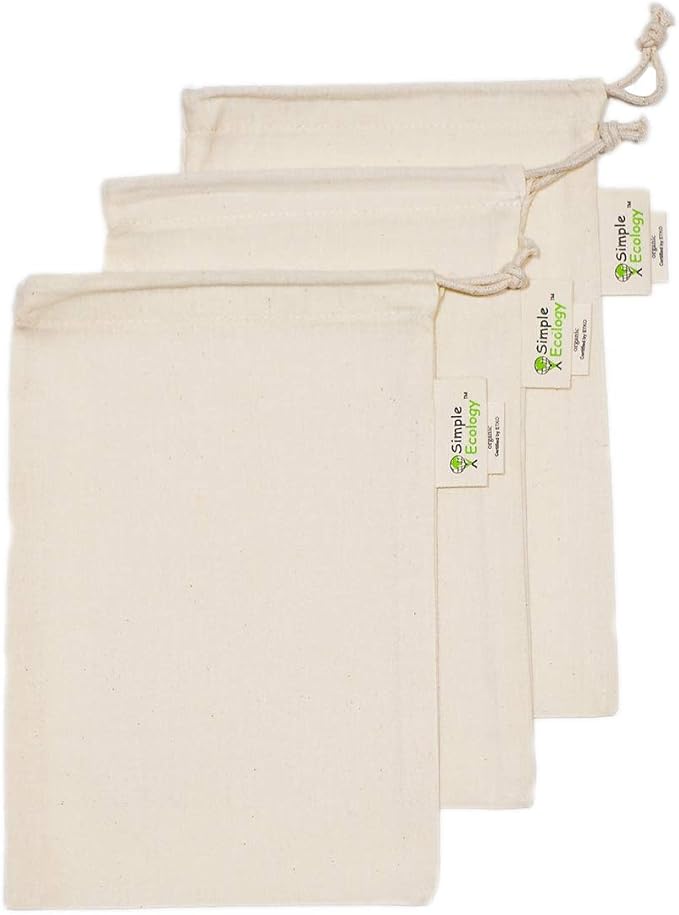 Reusable Grocery Produce Shopping and Storage Bags, Organic Cotton Muslin, XSmall 3 pack