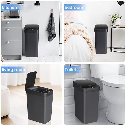 Anborry Bathroom Automatic Trash Can 3 Pack 2.2 Gallon Motion Sensor Touchless Small Slim Garbage Can with Lid Smart Electric Narrow Garbage Bin for Bedroom Living Room Office Kitchen (Black)