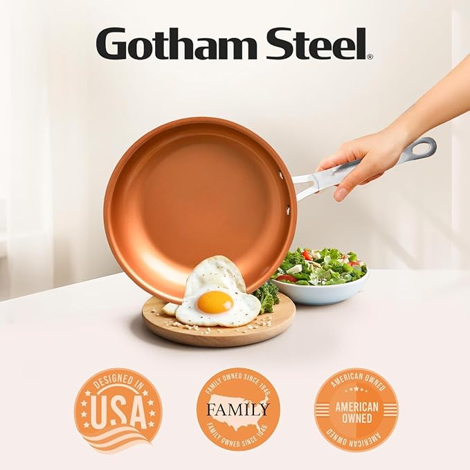 Gotham Steel 11 Inch Non Stick Frying Pan Nonstick Pan with Ceramic Copper Coating for Long Lasting Nonstick Frying Pan Skillet for Cooking with Stay Cool Handle, Oven/Dishwasher Safe, Non Toxic