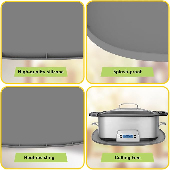 Heat Resistant Mat for 6-8 Quart Slow Cooker, Silicone Trivet | Kitchen Heat Resistant Silicone Trivet, Oval Thickened Silicone Non Slip Heat Resistant Mat
